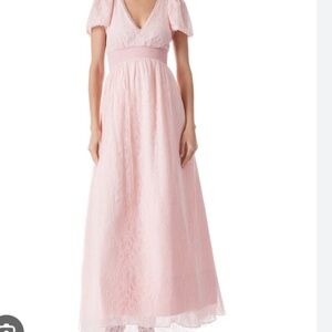 NWT Alice + Olivia Charlie Smocked Lace Maxi Dress Baby Pink Dress